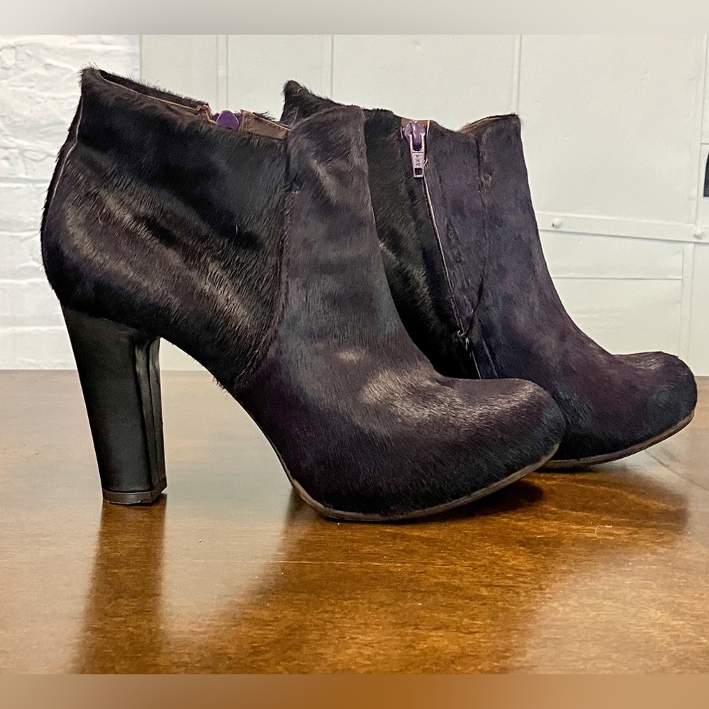 Coclico Plum Hair Leather Ankle Boots, Size 39.5/US 9